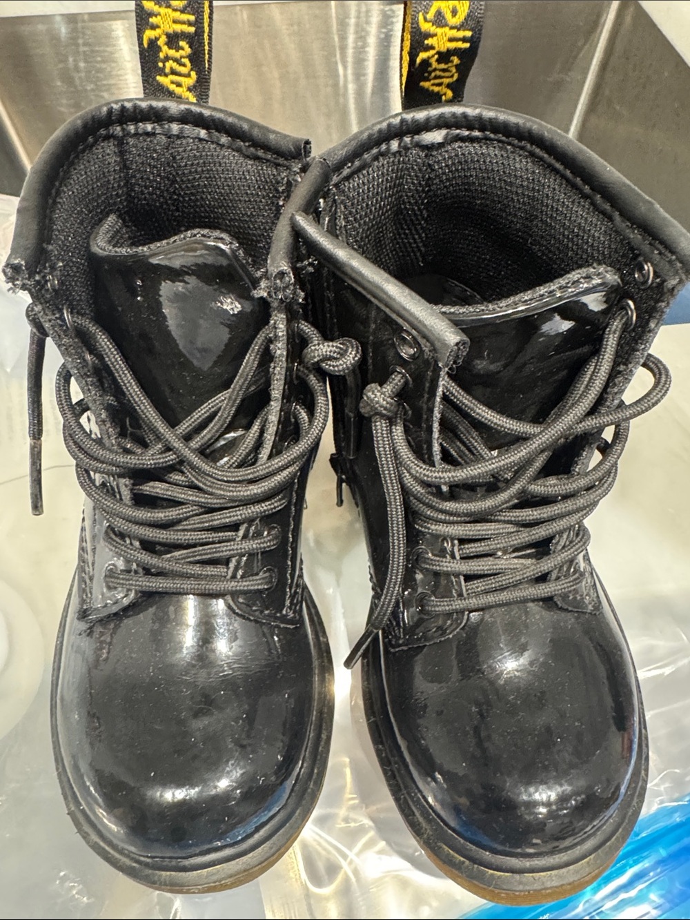 Dr. Martens Kids Black Patent Lace-Up Boots